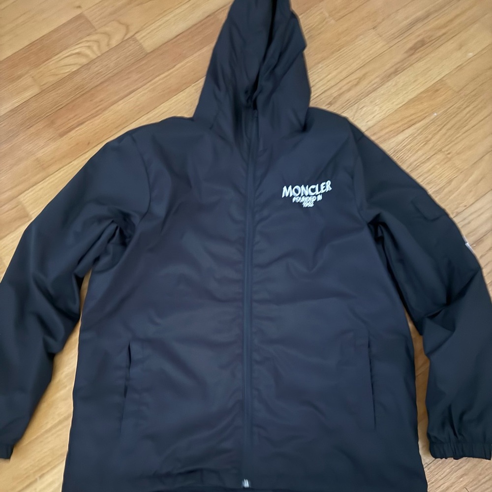 Moncler Black Hooded Logo Jacket men medium slim